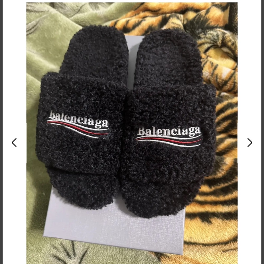 Balenciaga Black Furry Slides